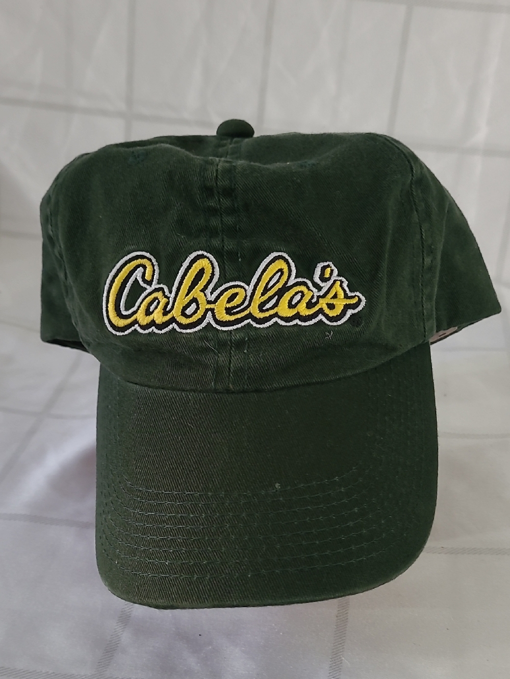 Vintage Cabela's Green with Yellow Embroidered Script Adjustable Strap Cap Hat